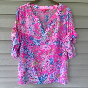 Lilly Pulitzer Vibrant Pink Sea Shell Art Print Top Size S